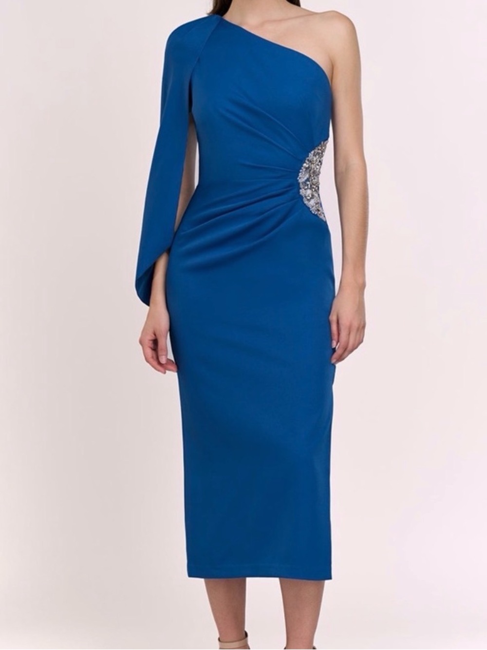 JS Collections Royal Blue Amelie Cap Sleeve One-Shoulder Midi Dress - Reemoly